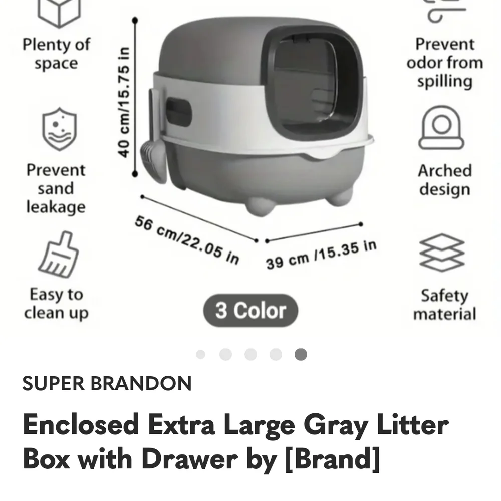 Enclosed Extra Large Gray Litter Box with Drawer